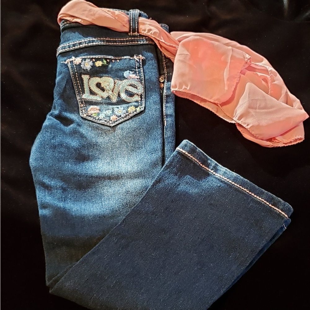 Wallflower Girls Jeans w/Pink Scarf Belt Sz 5